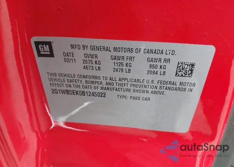 2011 Chevrolet Impala Lt z USA, uszkodzony, nr VIN 2G1WB5EK0B1245022